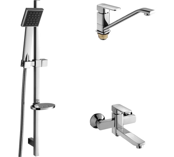 Душевой комплект 3 в 1 Rainsberg душевая стойка, лейка, 2 смесителя для ванны и раковины, материал силумин, хром R828 1