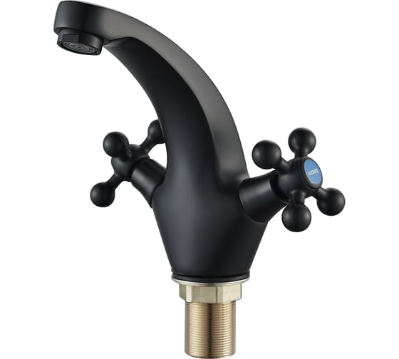 Смеситель для умывальника ALOUTE тюльпан, вентильный, с коротким изливом, черный матовый, крепление на гайке A6101H 1