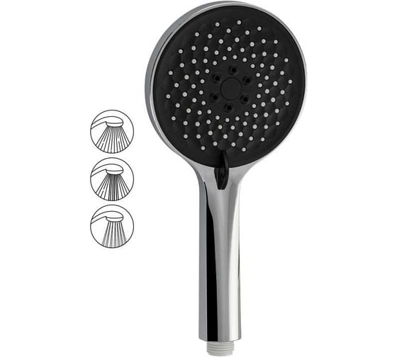 Лейка душевая массажная GFmark круглая, хромированная с черной вставкой, 3 режима 6085 1