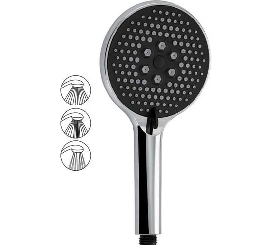 Лейка душевая массажная GFmark круглая, хромированная с черной вставкой, 3 режима 6080 1