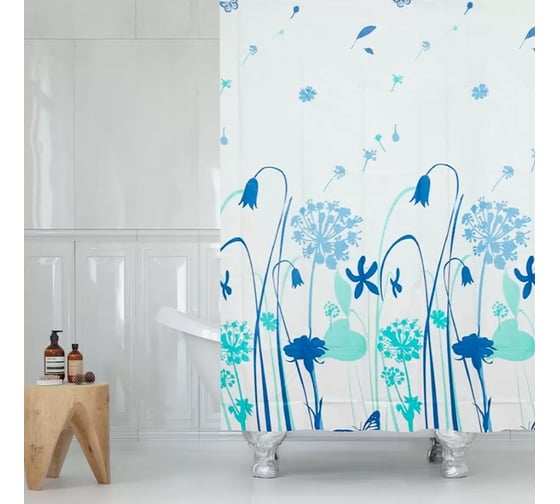 Штора для ванной Delphinium Луг ПВХ 180х180см, 12 колец, мультиколор 104150 1