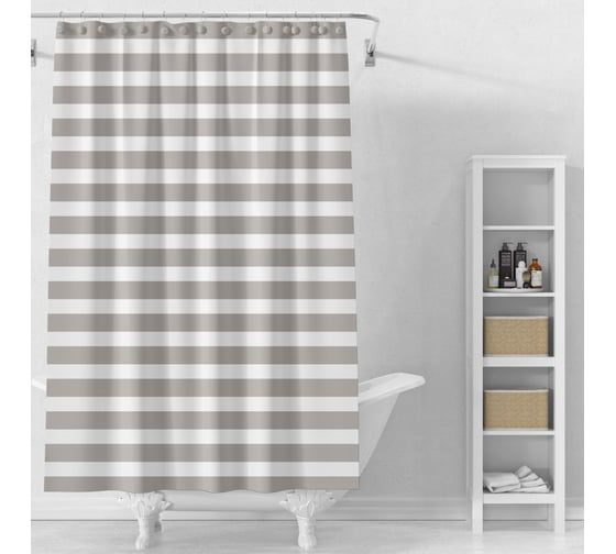 Штора для ванной Delphinium Горизонт ПВХ 180х200см, 12 колец, бежевый 104204 1