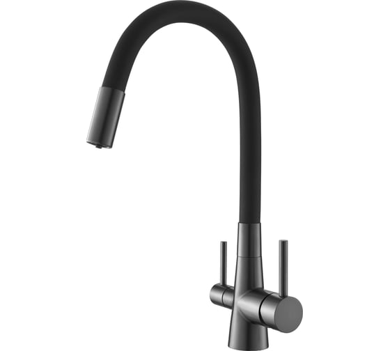 Смеситель для кухни Agger Elegant однорычажный с каналом для питьевой воды и гибким изливом, оружейная сталь матовая A3230355 1