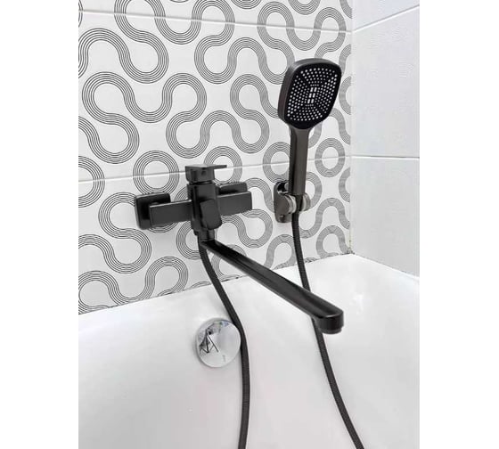 Смеситель для ванны однорычажный ViEiR с длинным поворотным изливом, латунь, графит, душевой гарнитур V113541-G 1