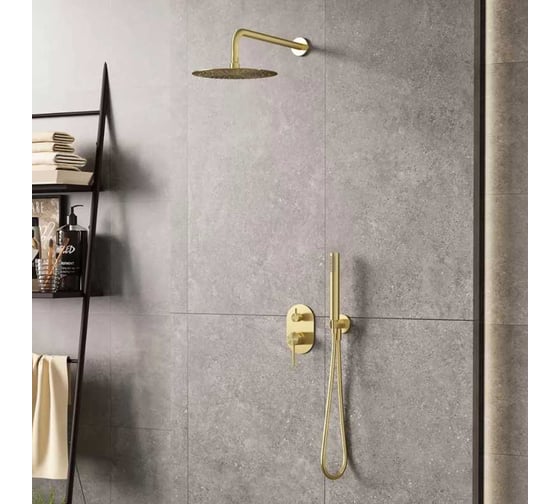 Встроенный смеситель для душа ViEiR на 2 режима, матовое золото, скрытый монтаж, верхний и ручной душ V403563-S 1