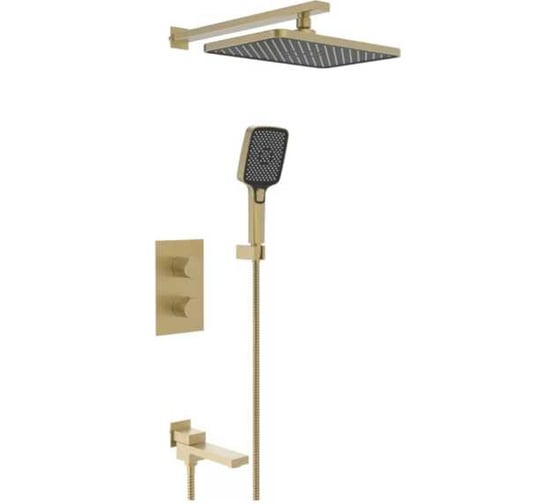 Встроенный смеситель для ванны термостатический ViEiR на 3 функции, матовое золото, скрытый монтаж, с плоской панелью V25004-3S 1