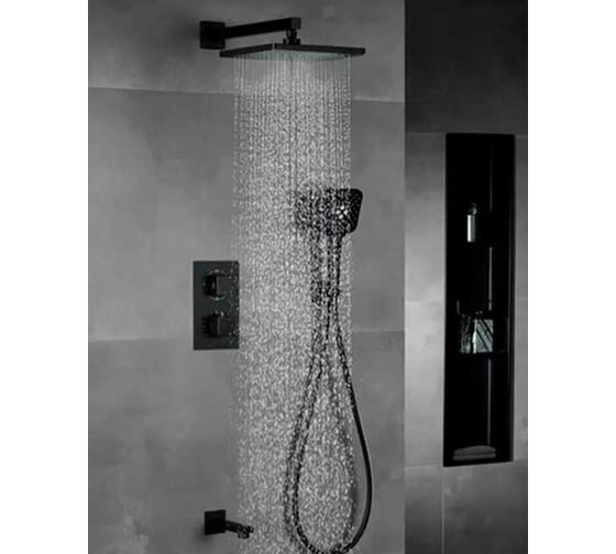 Встроенный смеситель для ванны термостатический ViEiR на 3 функции, черный, скрытый монтаж, с плоской панелью V25004-3C 1