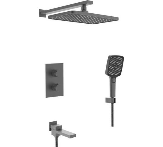 Встроенный смеситель для ванны термостатический ViEiR на 3 функции, графит, скрытый монтаж, с плоской панелью V25004-3G 1