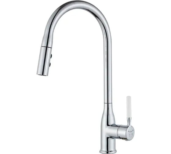 Смеситель для кухни однорычажный высокий ViEiR с выдвижной лейкой белый для кухонной мойки V15018-F 1