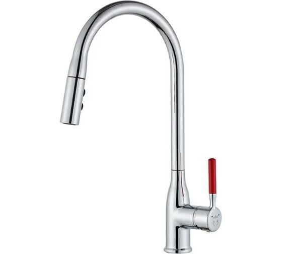 Смеситель для кухни однорычажный высокий ViEiR с выдвижной лейкой красная рукоятка для кухонной мойки V15018-K 1