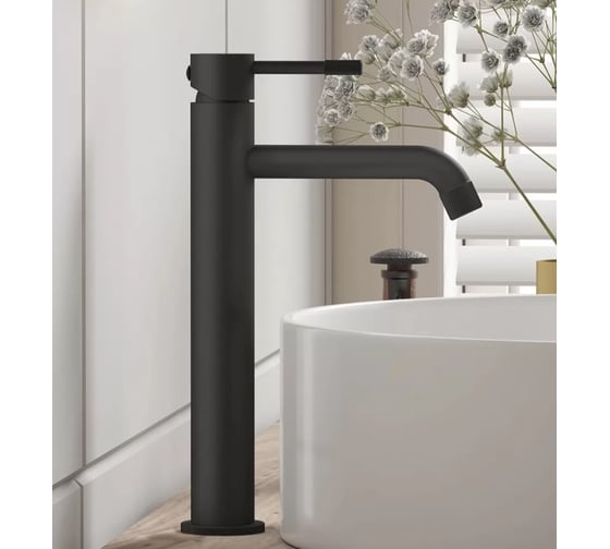 Смеситель для чаши однорычажный высокий ViEiR черный аэратор для накладной раковины V402512-C 1