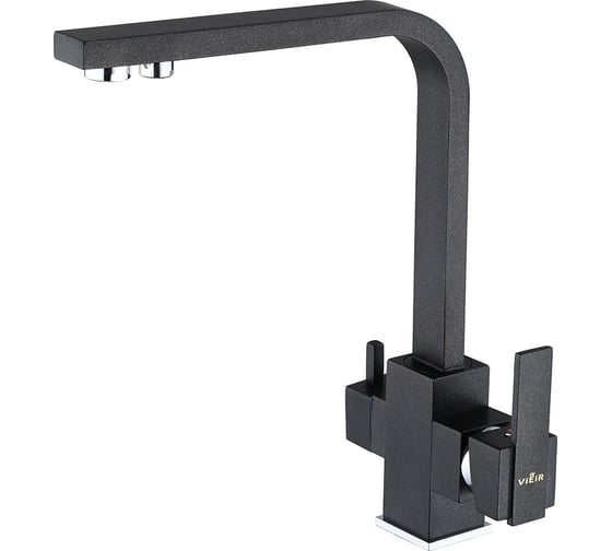 Смеситель для кухни под фильтр ViEiR однорычажный латунный высокий Г-образный излив черный с краплением для современной кухонной мойки V15004-C 1