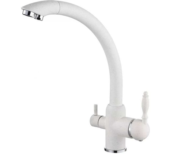Смеситель для кухни под фильтр ViEiR однорычажный латунный высокий С-образный излив молочно-белый для светлой кухни V15003-F1 1