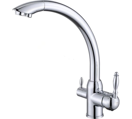 Смеситель для кухни под фильтр ViEiR однорычажный латунный высокий С-образный излив хром для питьевой и технической воды V15003 1