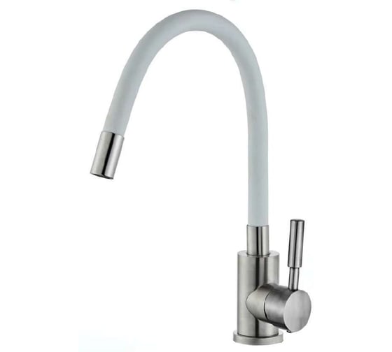 Смеситель для кухни однорычажный ViEiR нержавеющая сталь, с гибким изливом, сатин/белый V15031-F 1