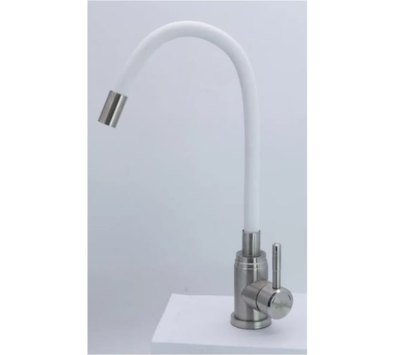 Смеситель для кухни однорычажный ViEiR нержавеющая сталь, с гибким изливом, сатин/белый V15047-F 1