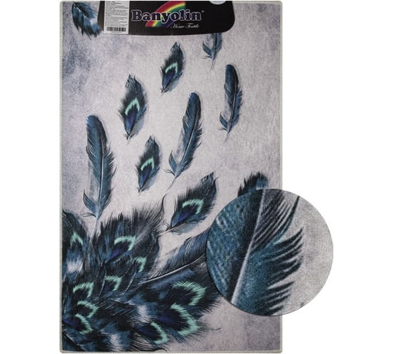 Коврик дизайнерский САНАКС синие перья, одинарный, 550х900 мм 00839 1