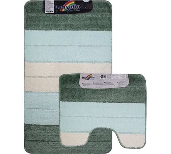 Коврик в ванную СИЛЬВЕР двойной, БИРЮЗОВЫЙ, полосы, 60х100 + 50х60 см, 100% полиэстер Санакс 00204