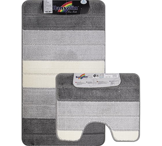 Коврик в ванную СИЛЬВЕР двойной, СЕРЫЙ, полосы, 60х100 + 50х60 см, 100% полиэстер Санакс 00201