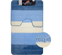 Коврик в ванную СИЛЬВЕР двойной, СИНИЙ, полосы, 60х100 + 50х60 см, 100% полиэстер Санакс 00203