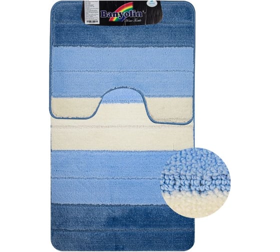 Коврик в ванную САНАКС SILVER двойной, синий, полосы, 60х100 + 50х60 см, полиэстер. 00203 1