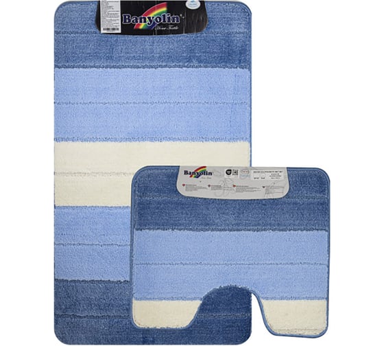 Коврик в ванную СИЛЬВЕР двойной, СИНИЙ, полосы, 60х100 + 50х60 см, 100% полиэстер Санакс 00203