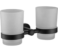 Стакан настенный двойной для ванной комнаты VIEIR для хранения зубных щеток и аксессуаров, стекло + металл, хромированный держатель V5106