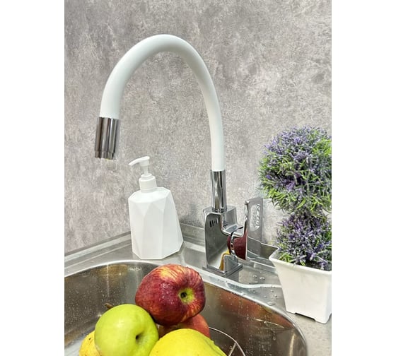 Смеситель для кухни однорычажный ViEiR с гибким изливом, белый V353521-F 1