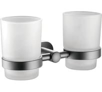 Стакан настенный двойной для ванной комнаты VIEIR для хранения зубных щеток и аксессуаров, стекло + металл, графитовый держатель V5106-G