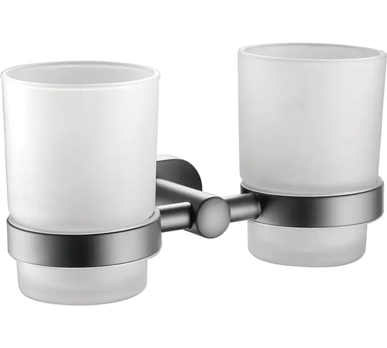 Стакан настенный VIEIR двойной для ванной комнаты, для хранения зубных щеток и аксессуаров, стекло + металл, графитовый держатель, V5106-G 1