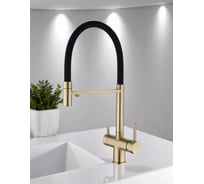 Смеситель для кухни однорычажный ViEiR с гибким шлангом и подключением к фильтру, матовое золото/черный V15039S-X