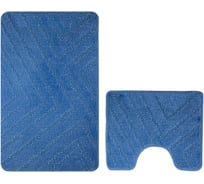 Коврик в ванную КЛАССИК УНИ ПОЛОСКИ, двойной СИНИЙ, 55х90 + 45х55 см, 100% полиэстер Санакс 00289