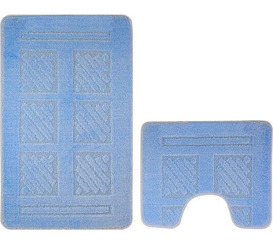 Коврик в ванную САНАКС CLASSIC UNI КВАДРАТЫ. двойной ГОЛУБОЙ, 55х90 + 45х55 см, полиэстер 00282 1
