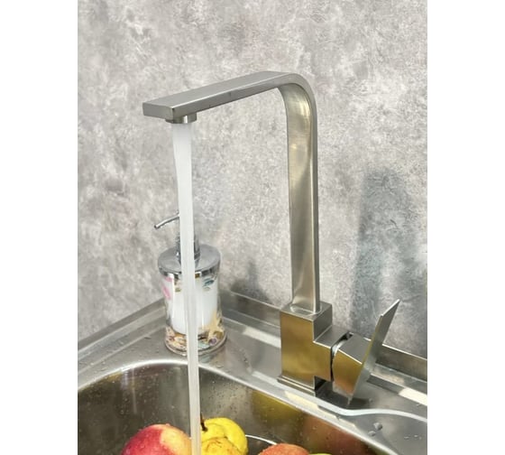 Смеситель для кухни квадратный высокий однорычажный ViEiR нержавеющая сталь сатин для мойки и ежедневного мытья посуды V15021 1