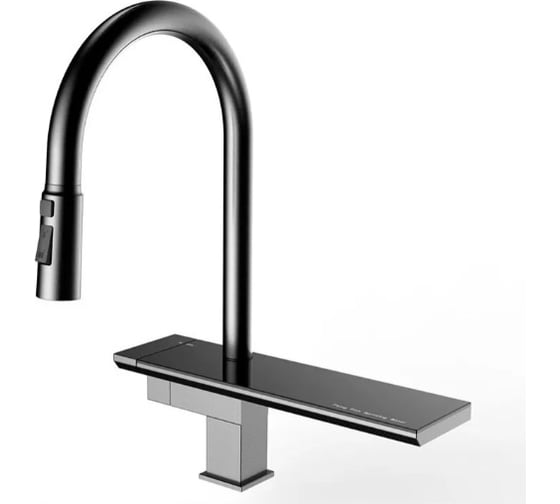 Смеситель для кухни высокий ViEiR с выдвижной лейкой и полкой графит для кухонной мойки V15014-G 1