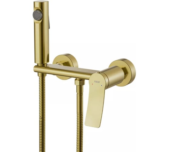 Смеситель однорычажный для душа биде ViEiR матовое золото настенный гигиенический комплект V483051-S 1