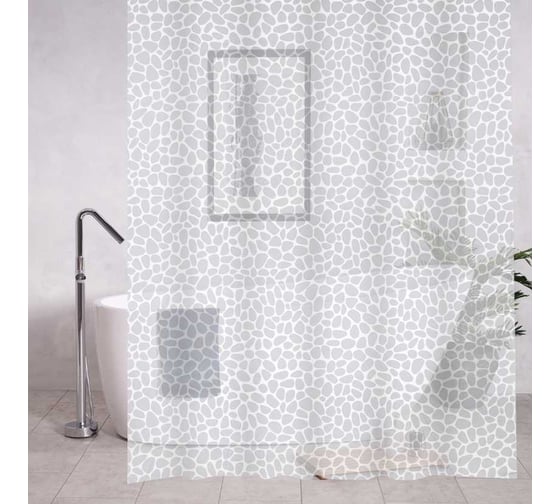 Штора Санакс 3d, камни, белая, матовая, в ванную комнату, с кольцами, peva, 180х180 см 06-05 1