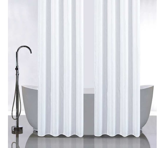 Штора в ванную комнату двойная Санакс однотонная белая, 120х180см, 2 штуки, полиэстэр 032-03 1