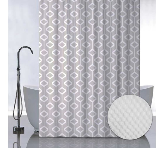 Штора Санакс с рельефным теснением, принт бежевые ромбы, в ванную комнату, без колец, полиэстер/микрофибра, 180х180 см 05-06 1