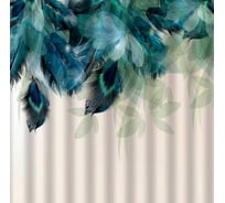 Штора САНАКС с рисунком зелёные перья, в ванную комнату, без колец - полиэстэр 01-85