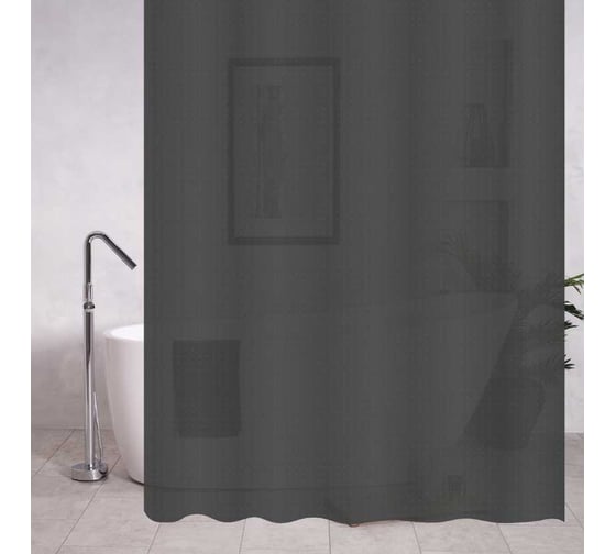 Штора для ванной комнаты Санакс графит матовая, рельефная, с кольцами, 180 х180 см peva 06-12 1