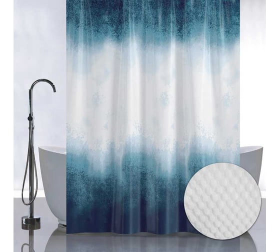 Штора Санакс с рельефным теснением, принт морская волна, в ванную комнату, без колец, полиэстер/микрофибра, 180х180 см 05-09 1