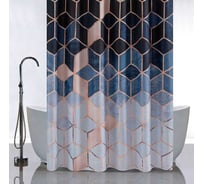 Штора САНАКС с рисунком синие кубы, в ванную комнату, без колец - полиэстэр 01-88
