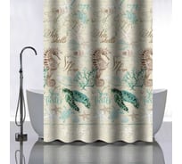 Штора САНАКС с рисунком морская фауна , в ванную комнату, без колец - полиэстэр, 180 х 180 см. 01-118