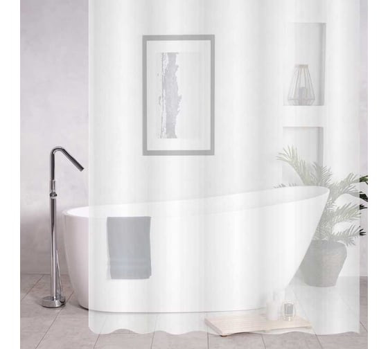 Штора однотонная Санакс белая, матовая, в ванную комнату, с кольцами, peva, 180х180 см 06-09 1