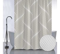 Штора с рельефным теснением САНАКС принт волнистые линии на бежевом фоне, в ванную комнату, без колец, полиэстер/микрофибра, 180х180 см 05-10