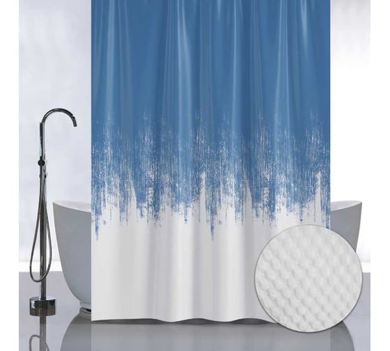 Штора Санакс с рельефным теснением, принт переход, синий, в ванную комнату, без колец, полиэстер/микрофибра, 180х180 см 05-04 1