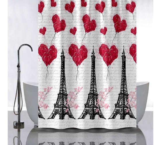Штора Санакс с рисунком париж и воздушные шары , в ванную комнату, без колец, полиэстэр, 180х180 см 01-121 1