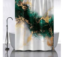 Штора САНАКС с рисунком зеленый мрамор с золотом, в ванную комнату, без колец - полиэстэр, 180 х 180 см. 01-112