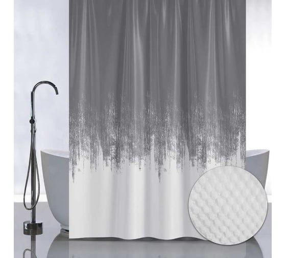 Штора Санакс с рельефным теснением, принт переход, графит, в ванную комнату, без колец, полиэстер/микрофибра, 180х180 см 05-01 1